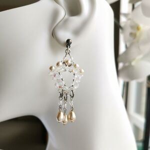 Vintage beaded Chandelier drop earrings faux pearl crystals